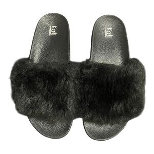 Kali Black Plush Faux Fur Sandal 10